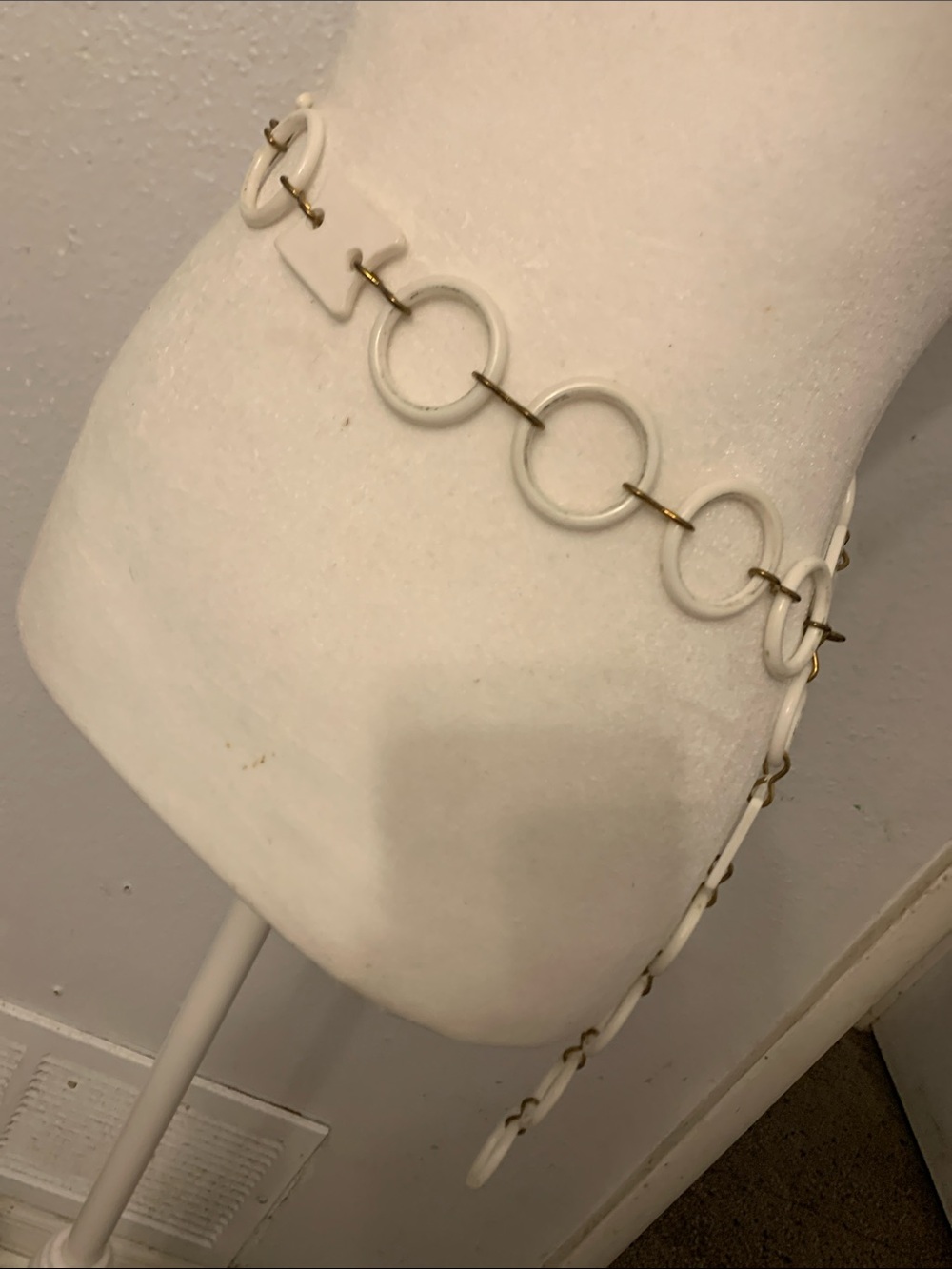 Women's White Link Circle Chain Belt with Gold Accents